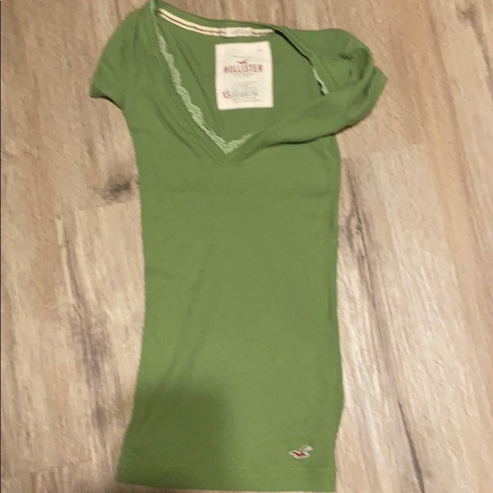 Green Hollister stretch shirt V-neck lace trim xs